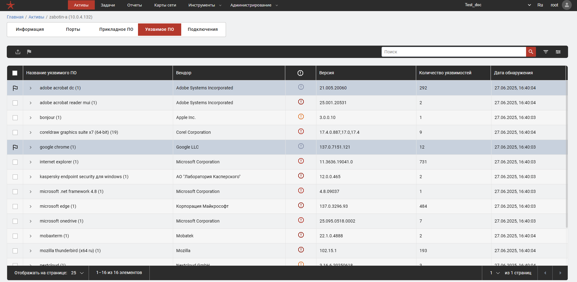 Групповая отметка уязвимых пакетов ложными