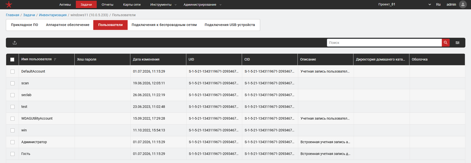 Вкладка «Пользователи»