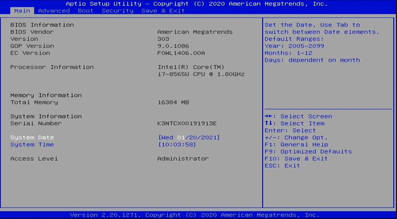 AMI (American Megatrends, Inc) BIOS Del, F2, F1