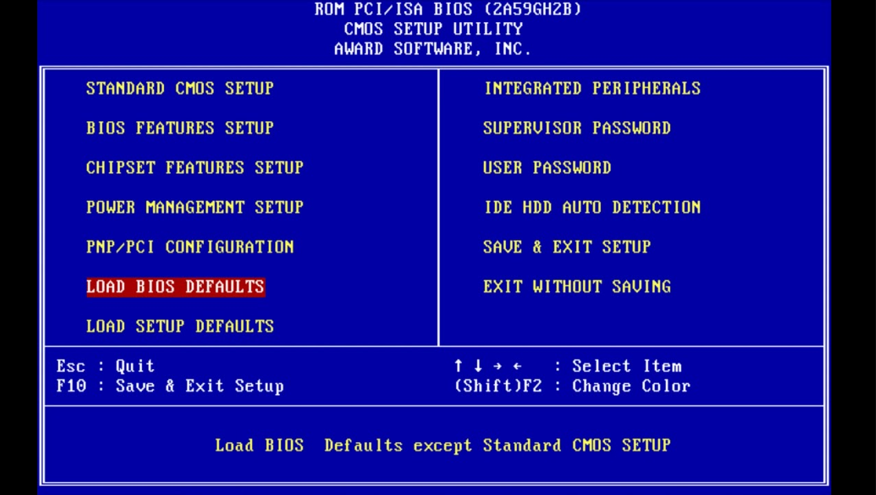 Award BIOS Del, Ctrl+Alt+Esc