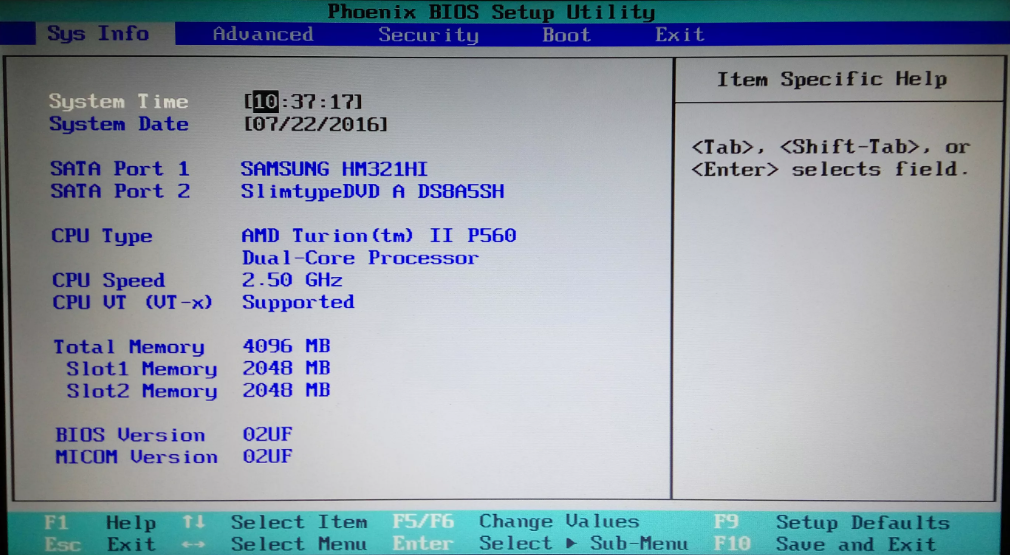Toshiba (Portégé, Satellite, Tecra with Phoenix BIOS) F1