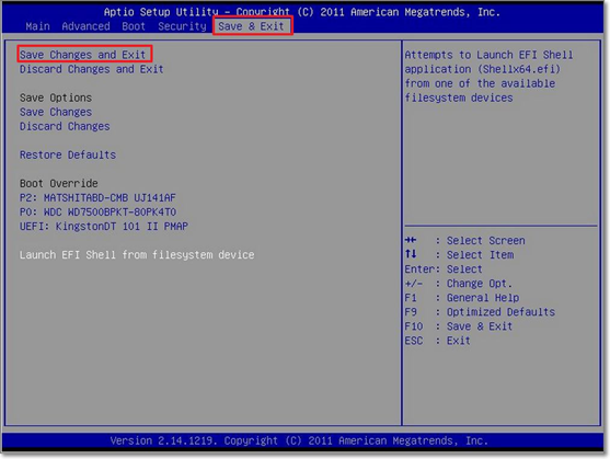 Раздел «Save & Exit» BIOS типа AMI
