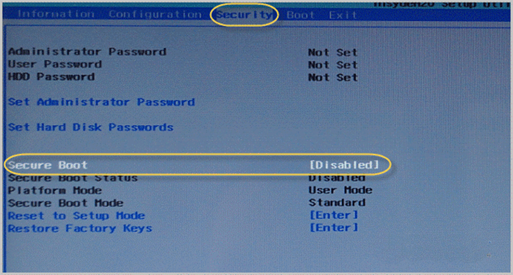 Управление функцией «Secure Boot»