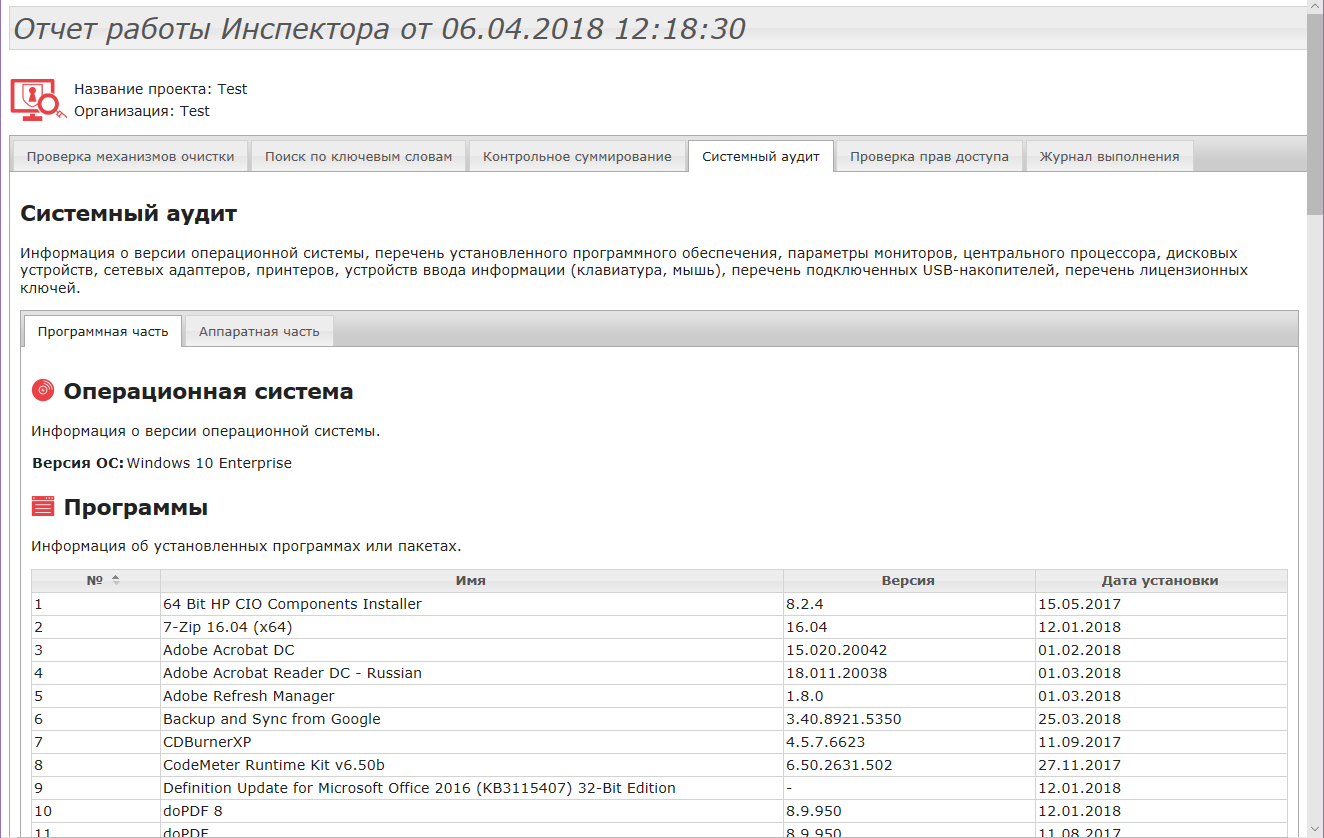 Отчёт аудита — программная часть